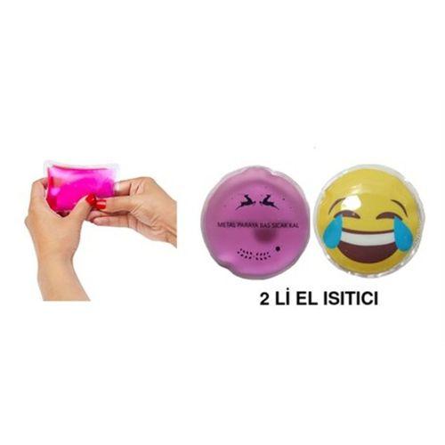 Gülen Emoji Pembe Ceylan Cep Sobası,El Isıtıcı,2 Adet Sıcak Su Torbası Pvc 9Cm
