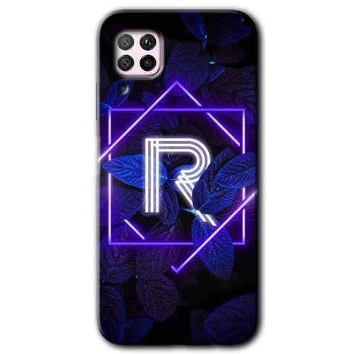 Huawei P40 Lite Kılıf HD Desen Baskılı Arka Kapak - Dark Neon Yaprak R Harfi