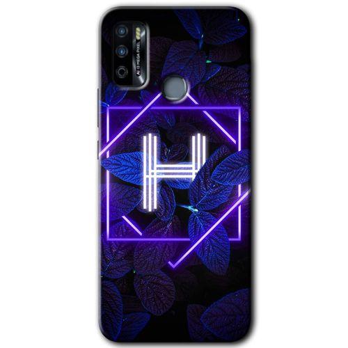 İnfinix Hot 9 Play Kılıf HD Desen Baskılı Arka Kapak - Dark Neon Yaprak H Harfi