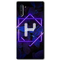 Galaxy Note 10 Kılıf HD Desen Baskılı Arka Kapak - Dark Neon Yaprak H Harfi + Kırılmaz Cam