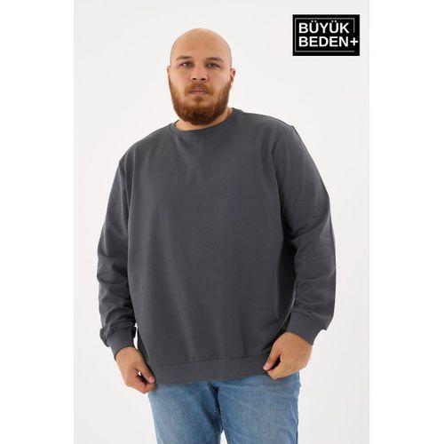 Erkek Büyük Beden Bisiklet Yaka ince Sweatshirt SPR24BSW56