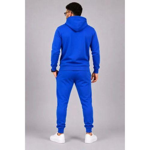 Erkek İki İplik Kapüşonlu Kanguru Cepli Sweatshirt Jogger Pantolon Alt Üst Eşofman Takımı -Saks Mavisi