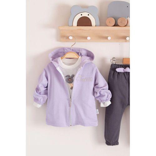 Prences Nakışlı Kapişonlu 3'lü % 100 Pamuk Kız Bebek Takımı