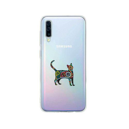 Samsung A50 Kedi Pattern Desenli Premium Şeffaf Silikon Kılıf