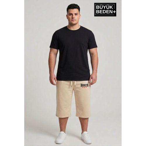 Büyük Beden Erkek 3XL-6XL Rahat Kalıp Cepli Brooklyn 1970 Baskılı Penye Kapri  Şort SPR26BSR591-03