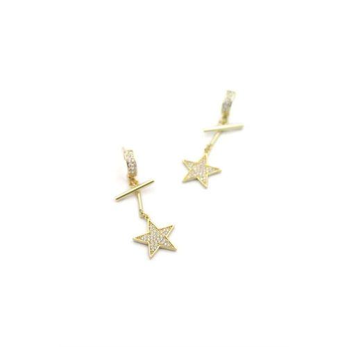 Taşlı Yıldız Küpe - Altın