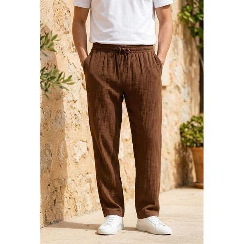 Hafif ve Rahat Müslin Baggy Erkek Pantolon - Kahve
