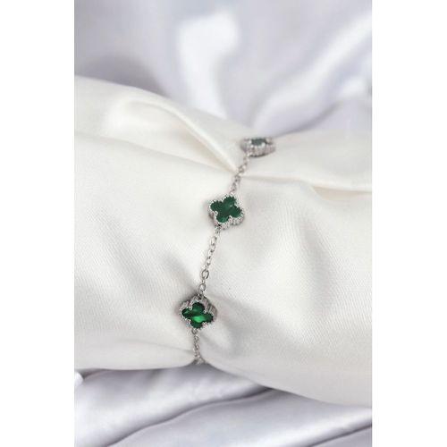 316L Çelik Gümüş Renk Yeşil Baby Boy Yonca Kadın Bileklik