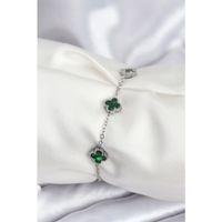 316L Çelik Gümüş Renk Yeşil Baby Boy Yonca Kadın Bileklik