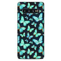 Samsung Galaxy S10 Kılıf Kelebek Etkisi (12) Koruyucu Silikon Beyaz Mavi