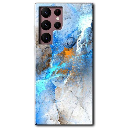 MRCİLETİSİM Samsung Galaxy S22 Ultra Kılıf HD Desen Baskılı Arka Kapak + Temperli Cam - Mavi Buzul