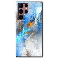 MRCİLETİSİM Samsung Galaxy S22 Ultra Kılıf HD Desen Baskılı Arka Kapak + Temperli Cam - Mavi Buzul