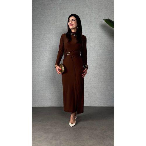 Kadın Balıkçı Yaka Toka Detay Sandy Kumaş Midi Boy Elbise