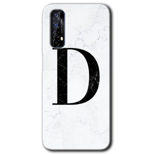 Realme 7 Kılıf Baskılı Kapak - Beyaz Mermer Desenli D Harfi + 5D Tam Kaplayan Cam