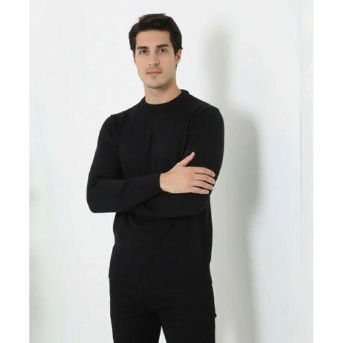 Erkek Bisiklet Yaka Triko Kazak Yumuşak Dokulu Pamuklu Ince Dokuma, Uzun Kollu Rahat Regular Kalıp - Siyah