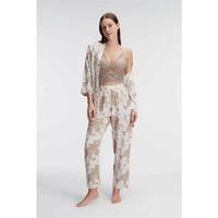 İp Askılı V Yaka Çiçek Desenli Yazlık Dokuma Dantel Detaylı Sabahlık Pijama Takımı