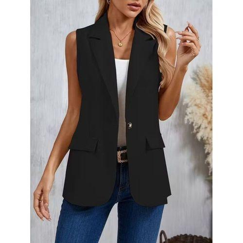 Kadın Kolsuz Yakalı önden Tek Düğmeli Atlas Ceket