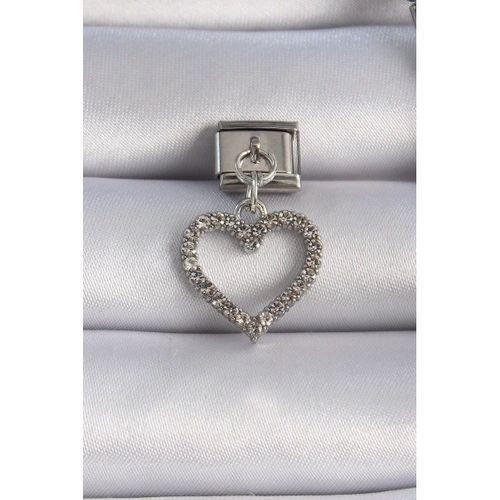 pilelistore 316L Çelik Gümüş Renk Zirkon Taşlı Sallanılı Kalp Figür Nomination Charm - TJ-BC1043