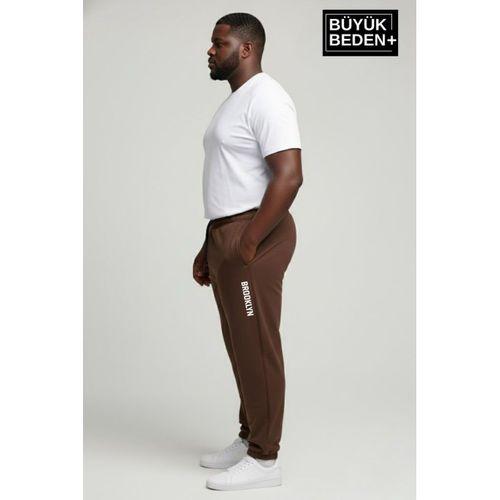 Erkek Büyük Beden BROOKLYN Baskılı Paça Lastikli Rahat Kesim Jogger İnce Eşofman Altı SPR26BEA951-2