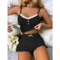 Siyah Likralı Düğmeli Yumuşacık 2li Pijama Takımı