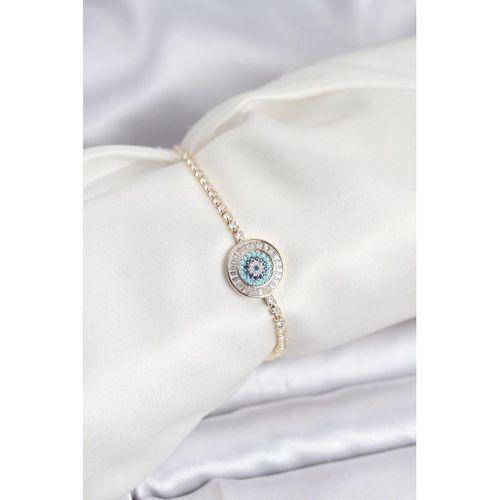 Gold Renk Nazar Model Zirkon Taşlı Asansörlü Su Yolu Bileklik