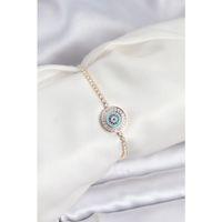 Gold Renk Nazar Model Zirkon Taşlı Asansörlü Su Yolu Bileklik