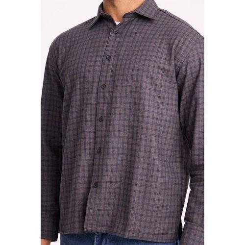 Alfonso Ekose Büyük Kareli Relaxed Fit %100 Pamuklu Flanel Kumaş Erkek Gömlek - Kahve