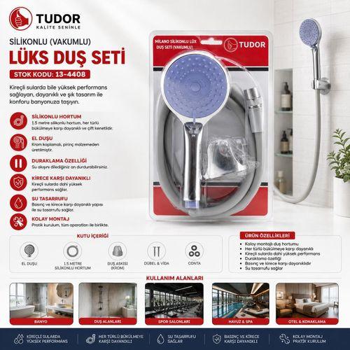 Vakumlu Silikon Lüks Duş Seti 1.5m - Çok Fonksiyonlu Duş Başlığı, 3 Kademe Mafsal