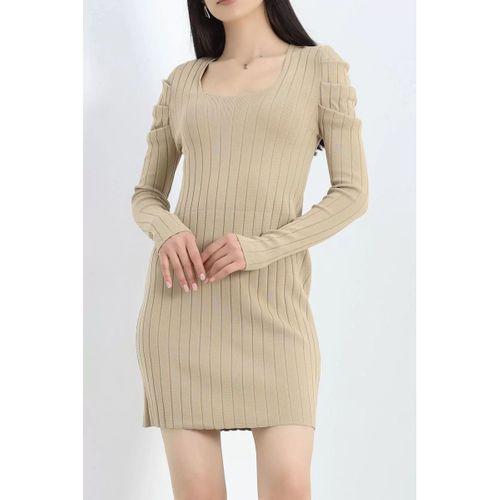 pilelistore Prenses Kol Mini Elbise Bej