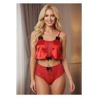 Kırmızı Saten Babydoll Takım - 333-k