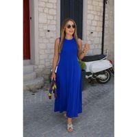 Kadın Sıfır Kollu Bisiklet Yaka Viskon Elbise