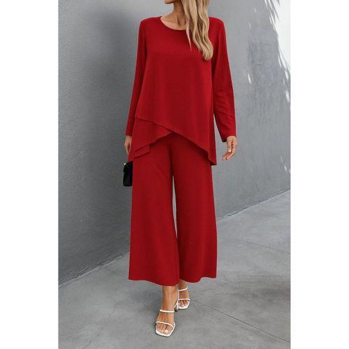 Kadın Uzun Kollu Asimetrik Detaylı Salaş Sandy Bluz Ve Pantolon Ikili Takım