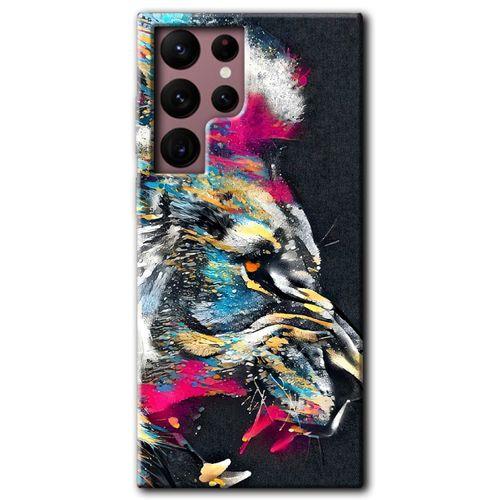 Samsung Galaxy S22 Ultra Kılıf HD Desen Baskılı Arka Kapak + Temperli Cam - Colorfull Aslan