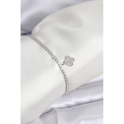 Yonca Model Zirkon Taşlı Gümüş Renk Asansörlü Su Yolu Bileklik