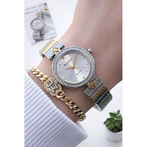 Ferrucci Çelik Kordon 2 Yıl Garantili 3 Atm Suya Dayanıklı Kadın Kol Saati+Bileklik F.EM03693.5