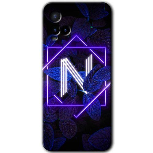 Potkal Hediye Fabrikası Vivo Y21s Kılıf HD Desen Baskılı Arka Kapak - Dark Neon Yaprak N Harfi