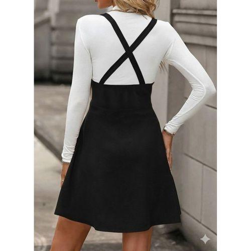 Kadın Askılı Düğmeli Mini Süet Elbise
