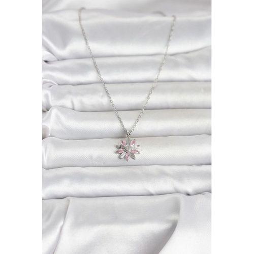 316L Çelik Zincir Gümüş Renk Pembe Papatya Model Kadın Kolye