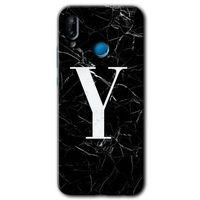 MRCİLETİSİM Huawei P20 Lite Kılıf HD Desen Baskılı Arka Kapak + Temperli Cam - Siyah Mermer Desenli Y Harfi