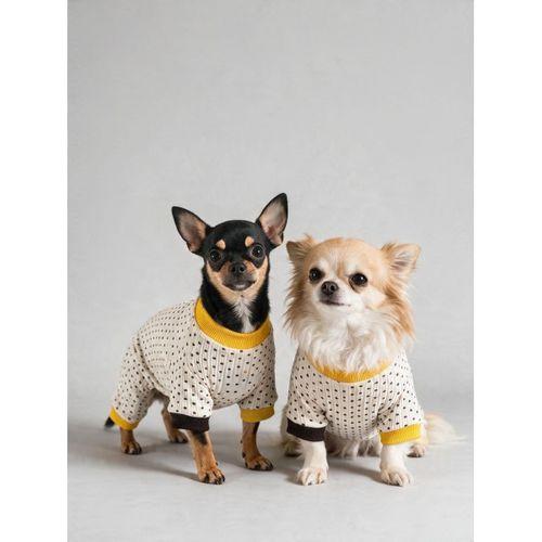 Spotty Sunny Minny Köpek Tulumu | Siyah Beyaz Puantiyeli Penye Köpek Pijaması