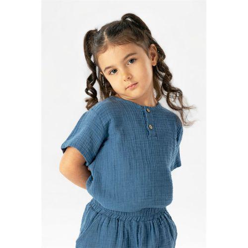Kısa Kol Batı Yazlık Müslin Kız Çocuk Tshirt İndigo indg