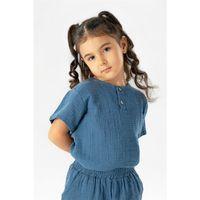 Kısa Kol Batı Yazlık Müslin Kız Çocuk Tshirt İndigo indg