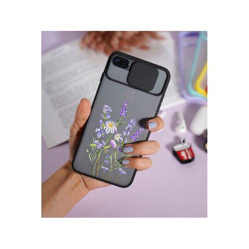 iPhone 8 Plus Lavender Desenli Kamera Korumalı Siyah Telefon Kılıfı