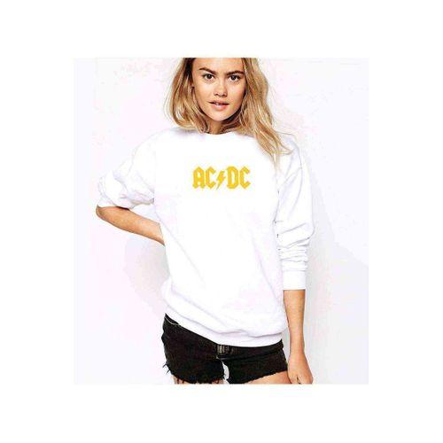 ACDC Logo Sarı Baskılı Beyaz Kadın Sweatshirt