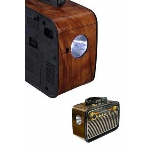 Nostaljik Görünümlü Ahşap Radyo Tf Sd Usb Girişli Led Fener Işıklı