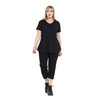 Melsay Butik Siyah Taş Baskılı Cepli Büyük Beden Kadın Kapri Takımı