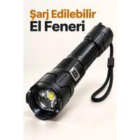 Şarj Edilebilir Led El Feneri Dijital Göstergeli Alüminyum Gövde