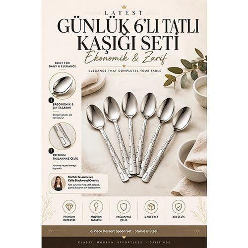 6'lı Günlük Tatlı Kaşığı Seti Ekonomik Kaşık Takımı Çelik 723570