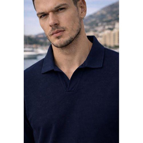 Leodes Waffle Kumaş Polo Yaka Relaxed Fit Düğmesiz Erkek T-Shirt - Lacivert