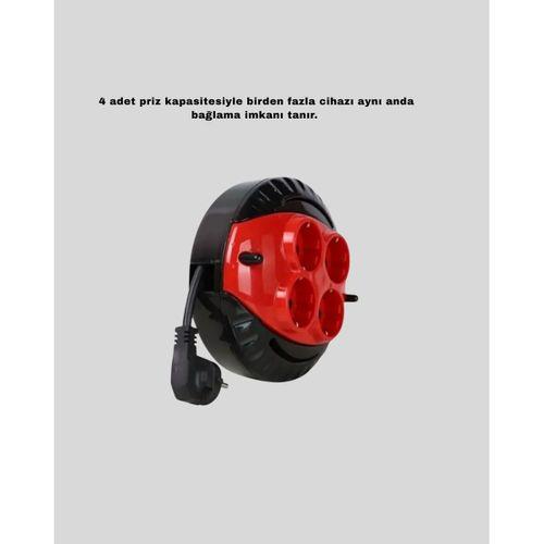 Ev Ve Ofis İçin 3 Metre Kablolu 4 Priz Makarası